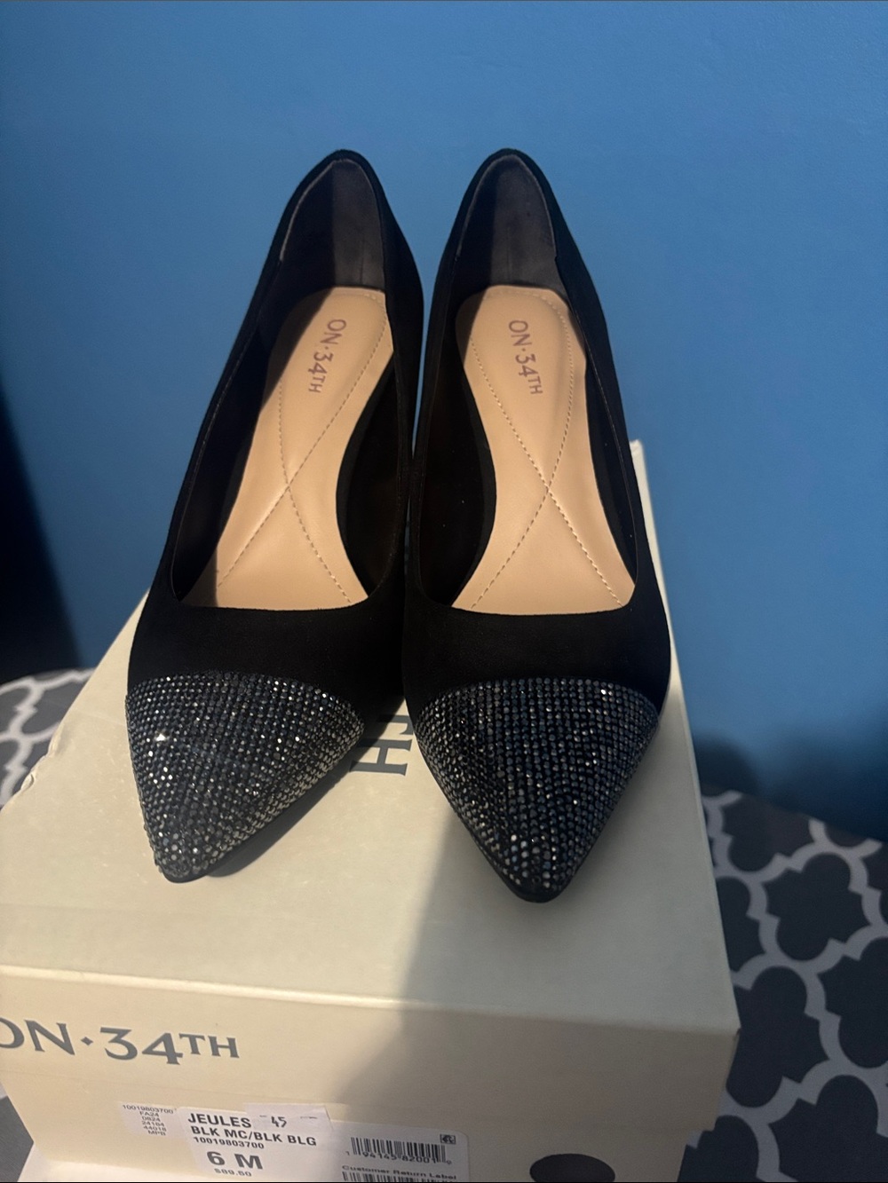 Black Jeules Pointed Toe Embellished Pumps